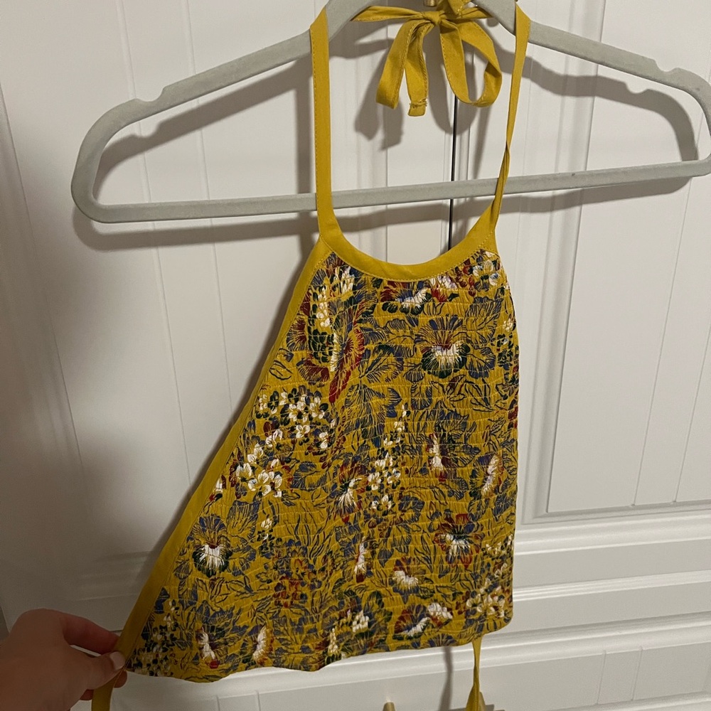 UA floral yellow mustard open back top
